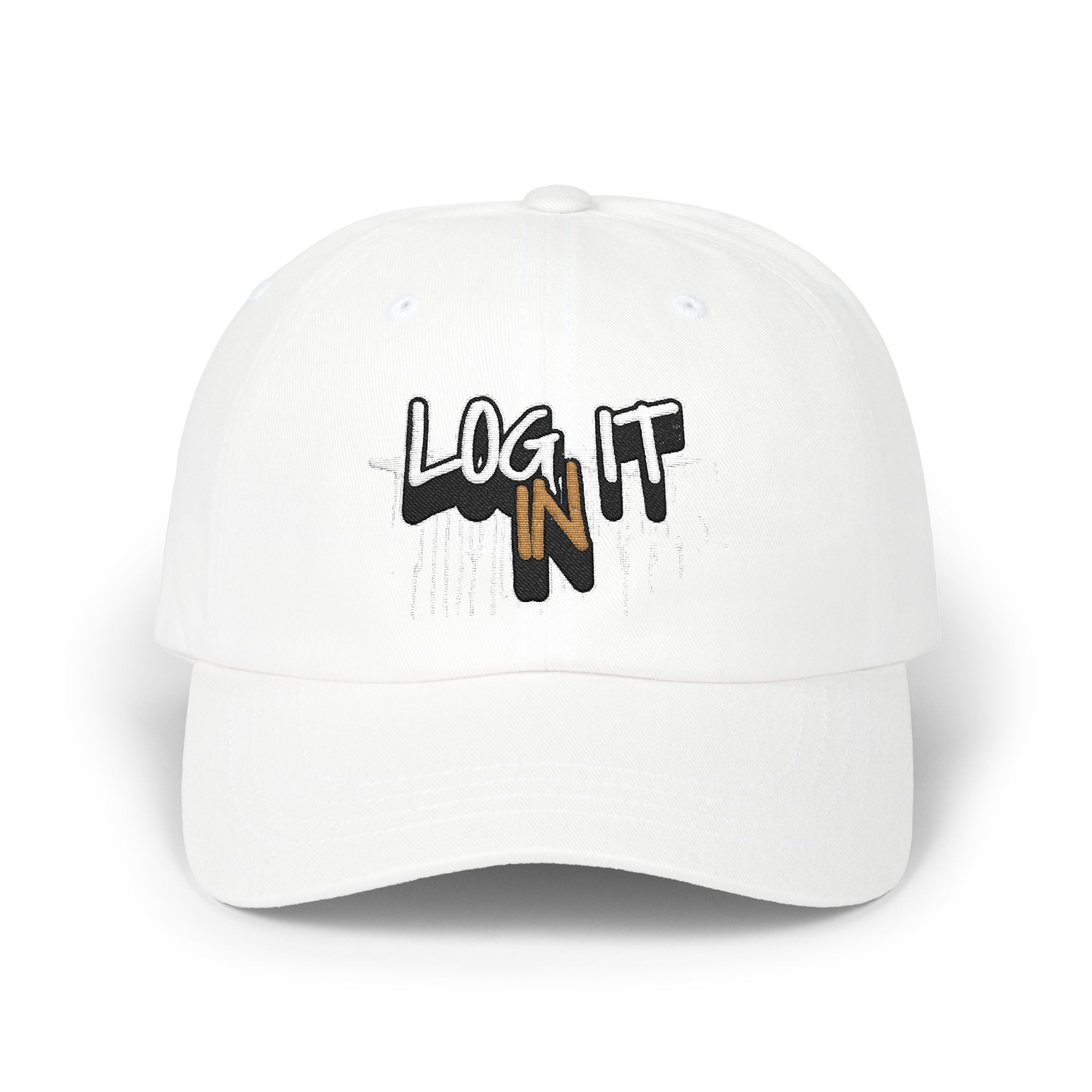 Cap — 'Log It in' Embroidered White Baseball Hat