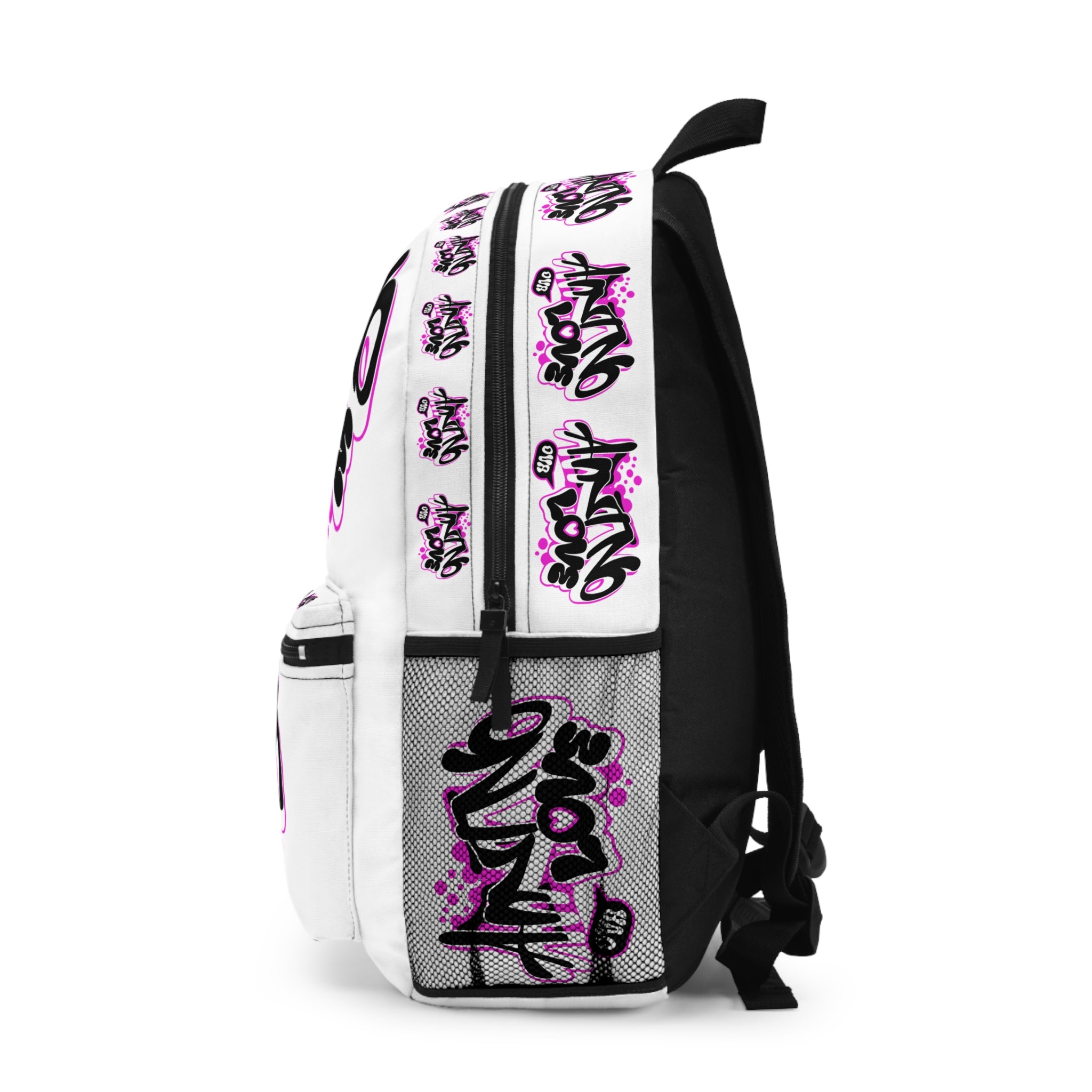 Graffiti 'NO LOVE' Backpack — White/Pink Streetwear School Bag