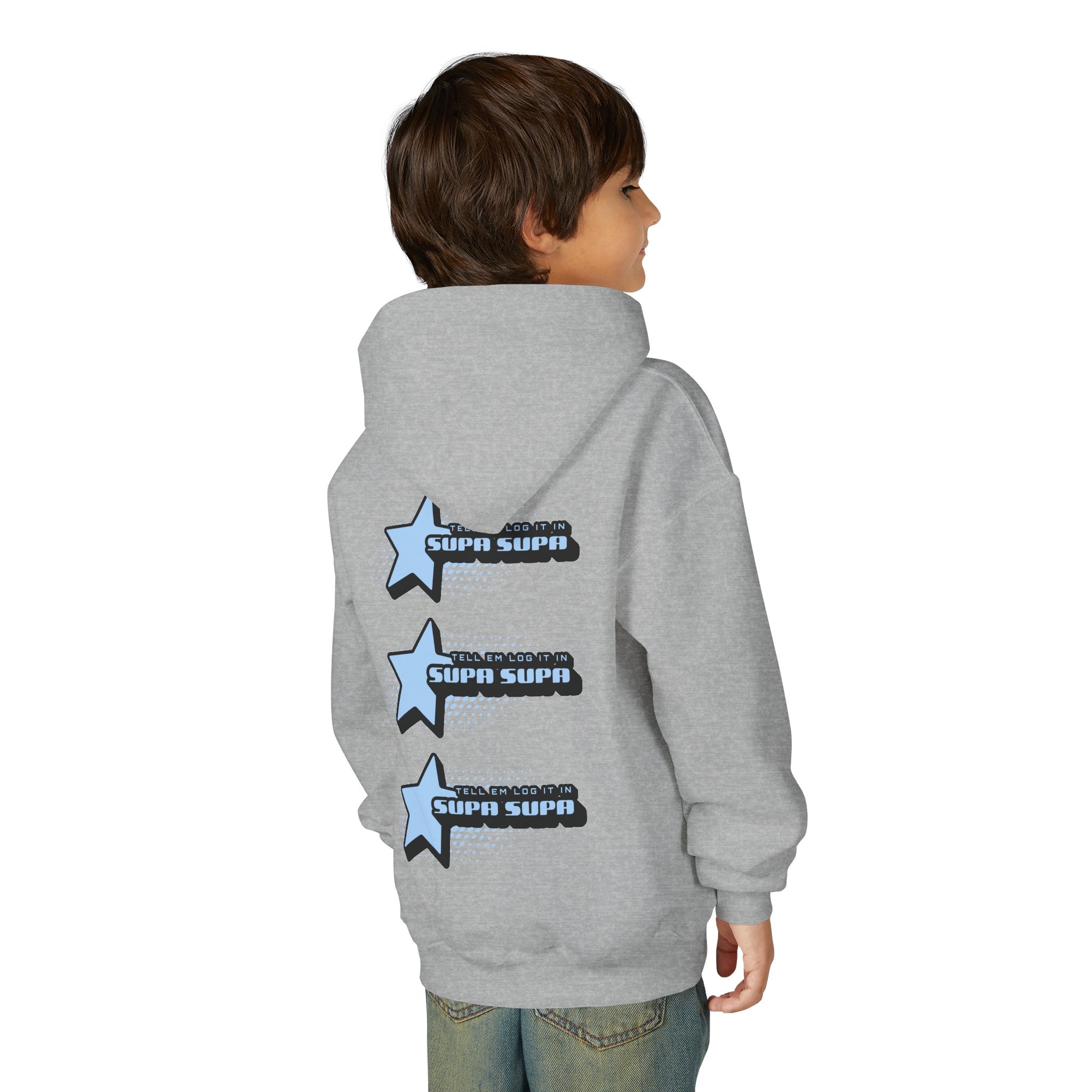 Youth Hoodie — Blue Star "SUPA SUPA" Graphic Pullover