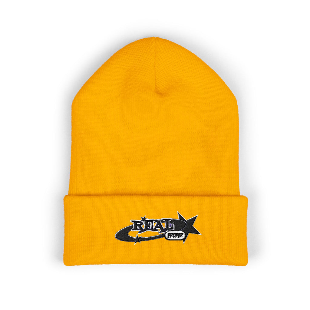 Embroidered 'Real Properl' Star Cuffed Beanie — Classic Winter Knit Hat