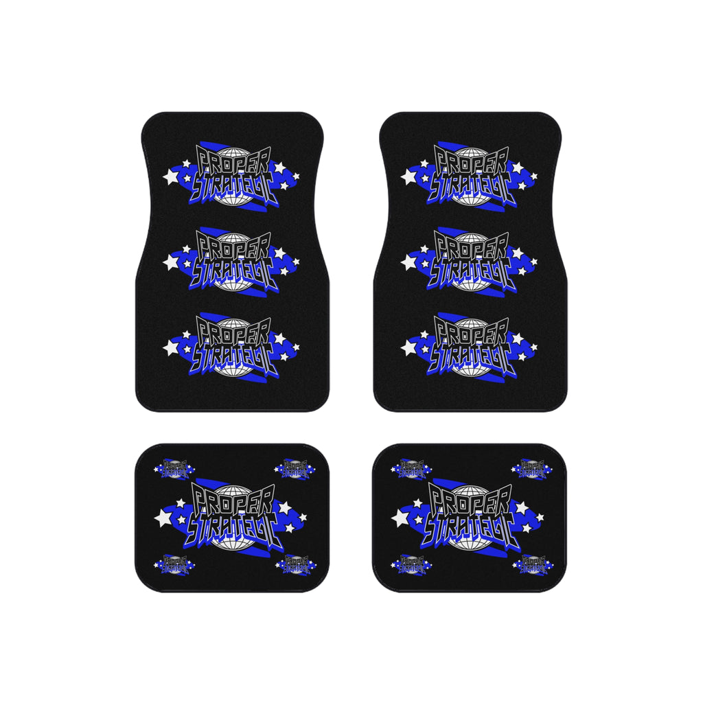 Proper Strategic Logo Car Mats (Set of 4) — Black & Blue Custom Auto Floor Mats