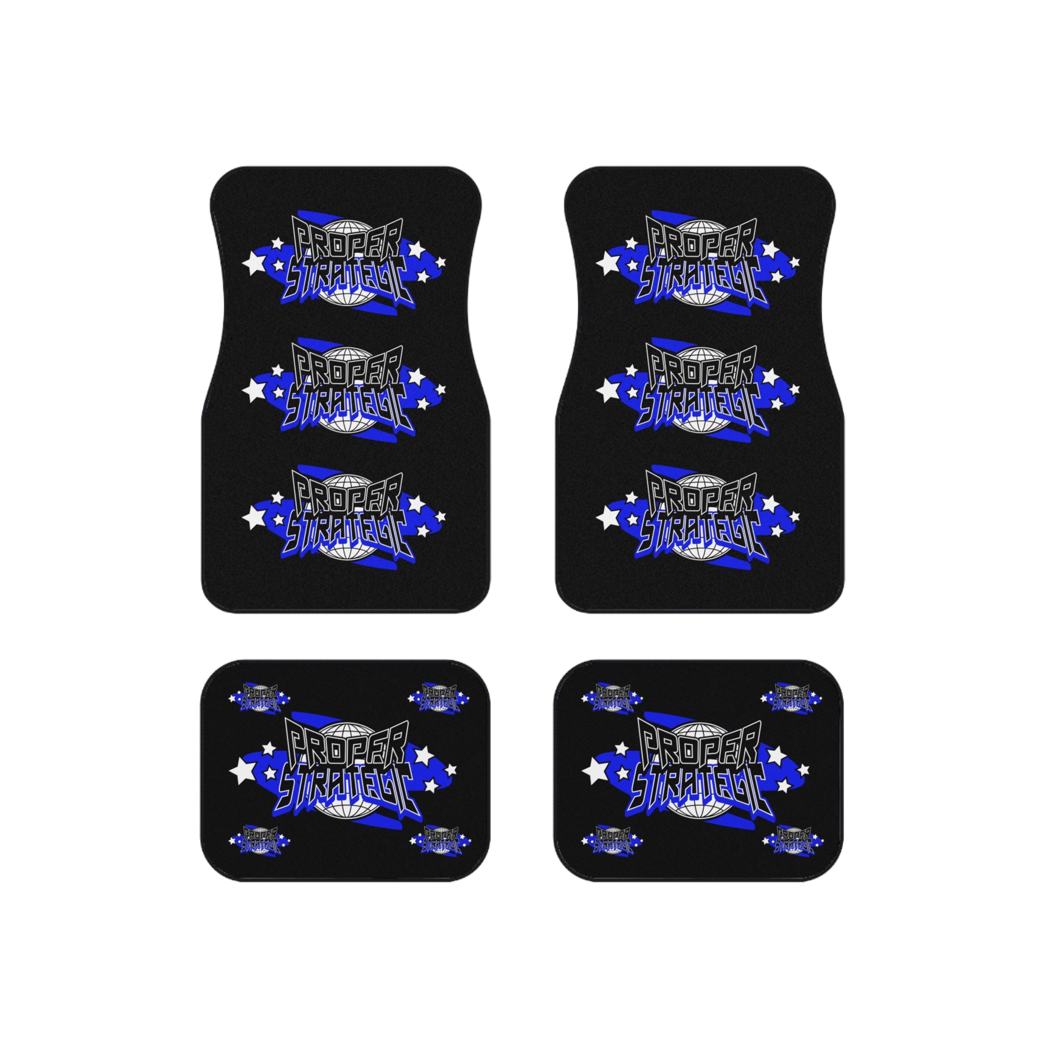 Proper Strategic Logo Car Mats (Set of 4) — Black & Blue Custom Auto Floor Mats