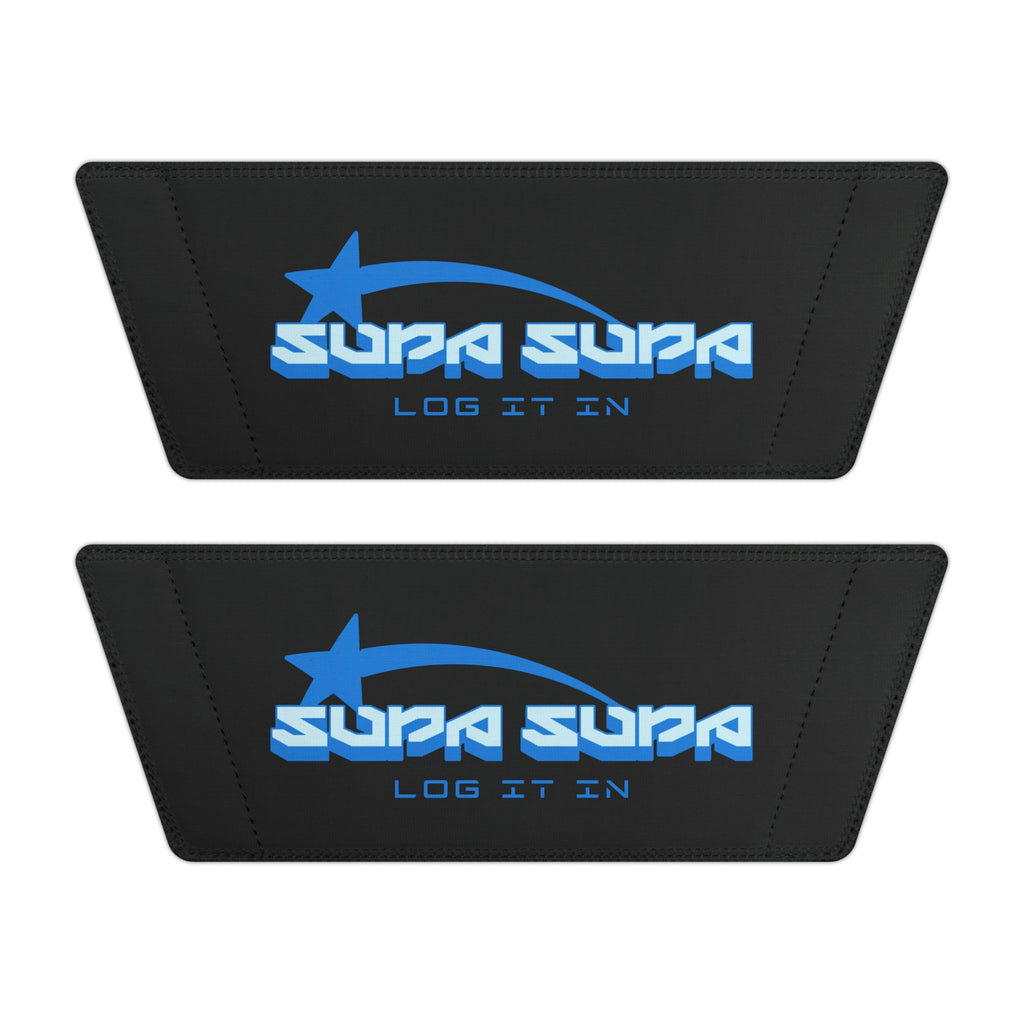 Youth Slide Sandals — Black Strap with Blue “SUPA SUPA” Logo