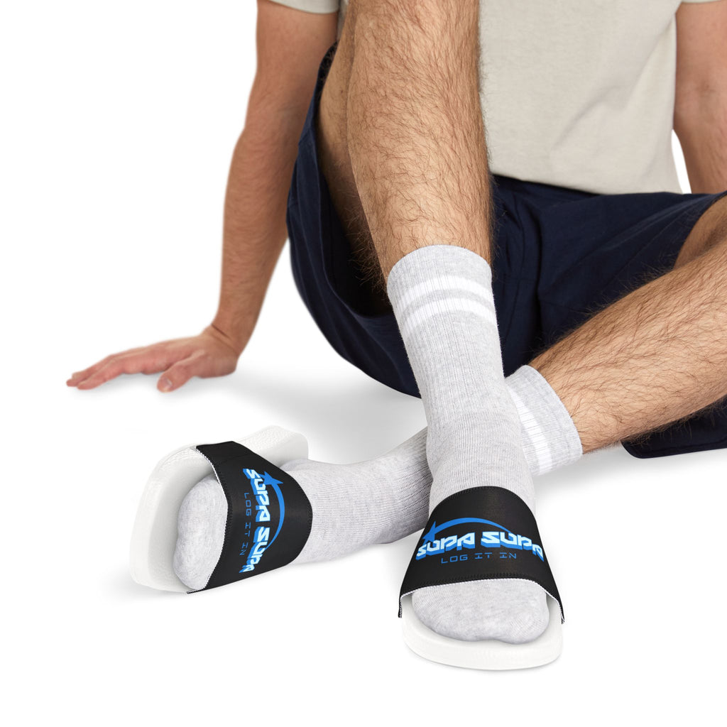 Slide Sandals — Men’s Removable‑Strap Athletic "SUPA SUPA" Slides with Blue Logo