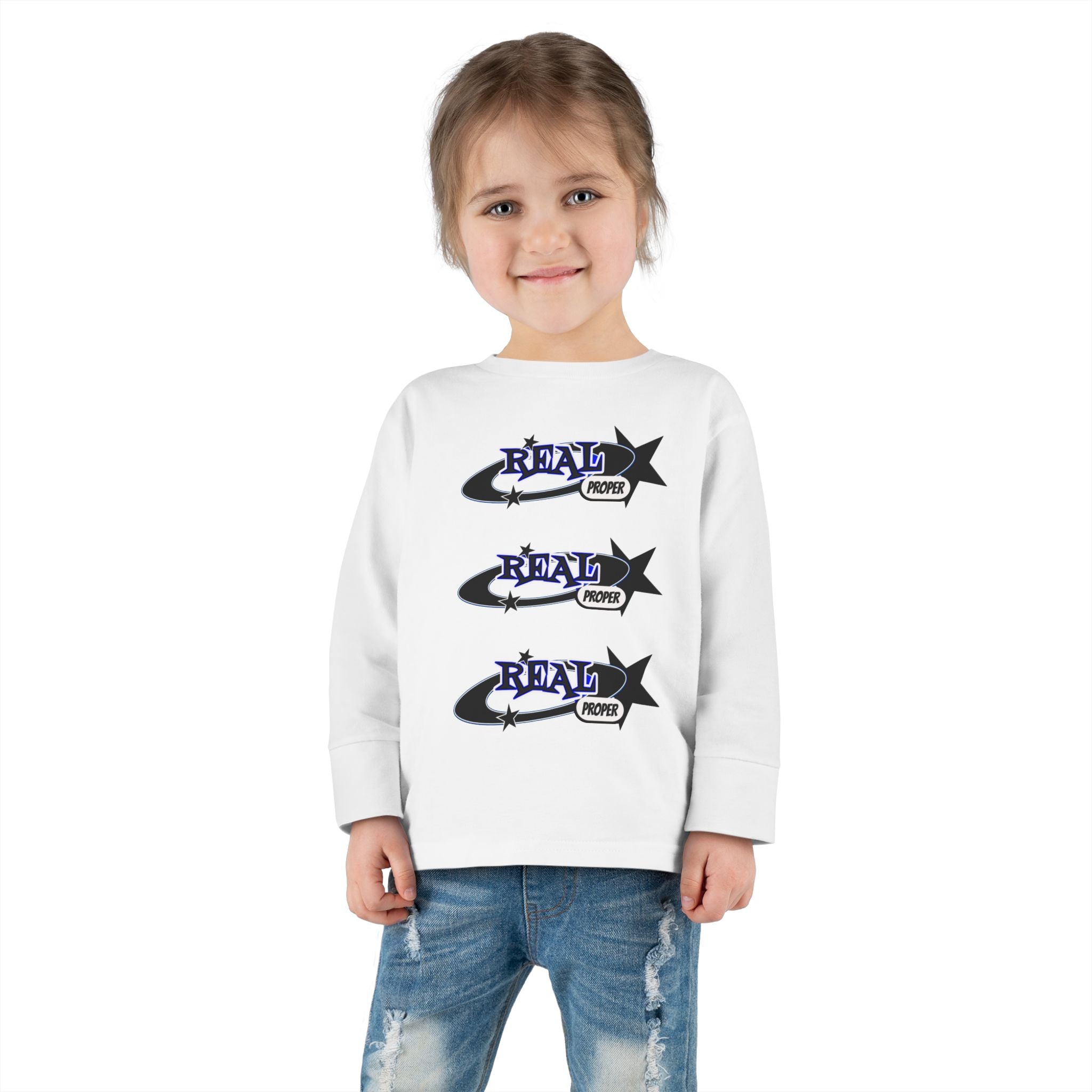 Toddler Long Sleeve Tee — 'Real Proper' Star Graphic Kids Shirt