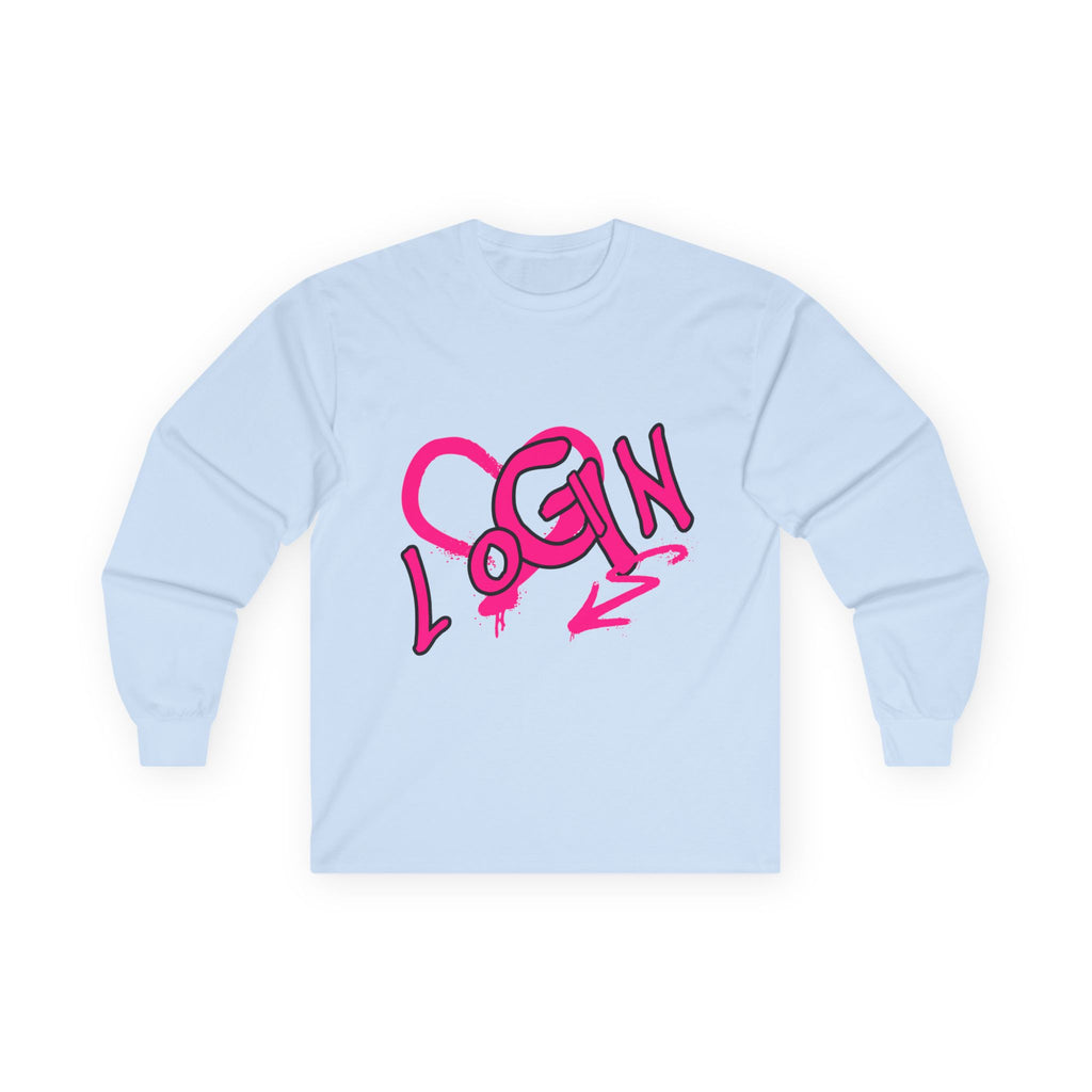 Long Sleeve Tee — Pink Graffiti "LOGIN" Heart Design