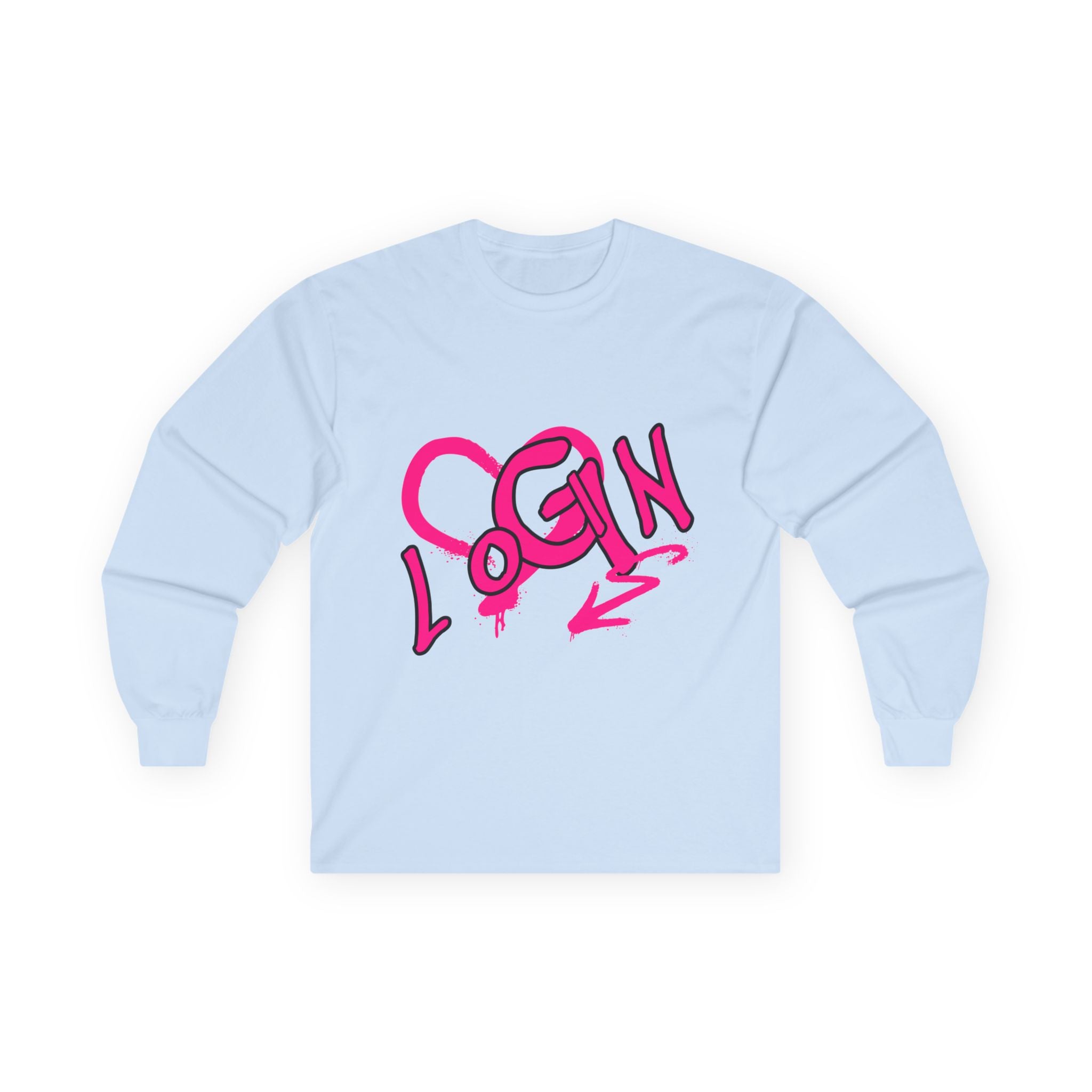 Long Sleeve Tee — Pink Graffiti "LOGIN" Heart Design