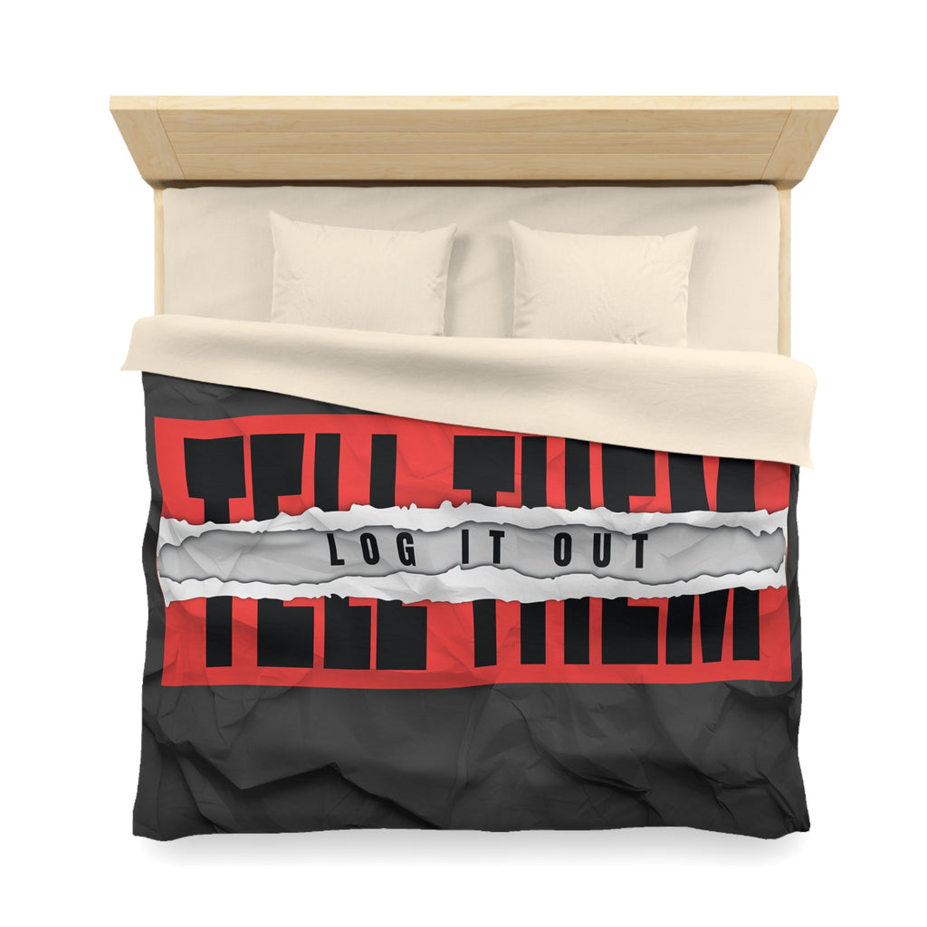Duvet Cover — Bold 'Log It Out' Graphic Microfiber Duvet (Crinkled Black & Red)