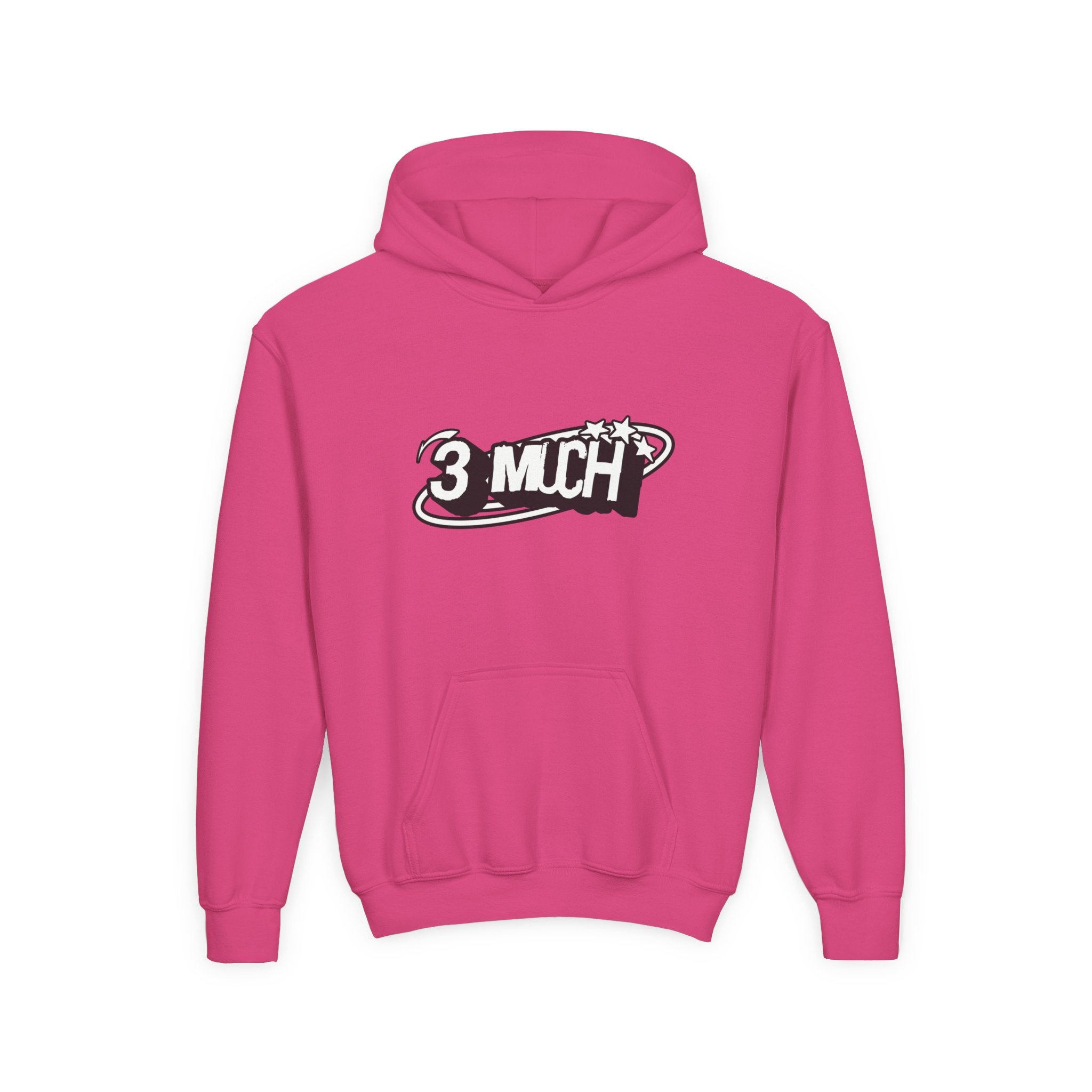 Youth Hoodie — Retro '3 MUCH'Style Graphic Pullover