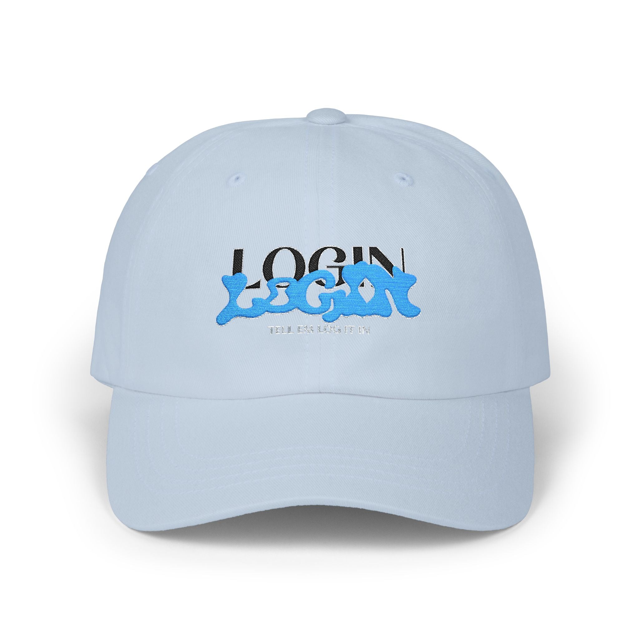 Classic Cap — "LOGIN" Blue Graffiti Embroidered Hat