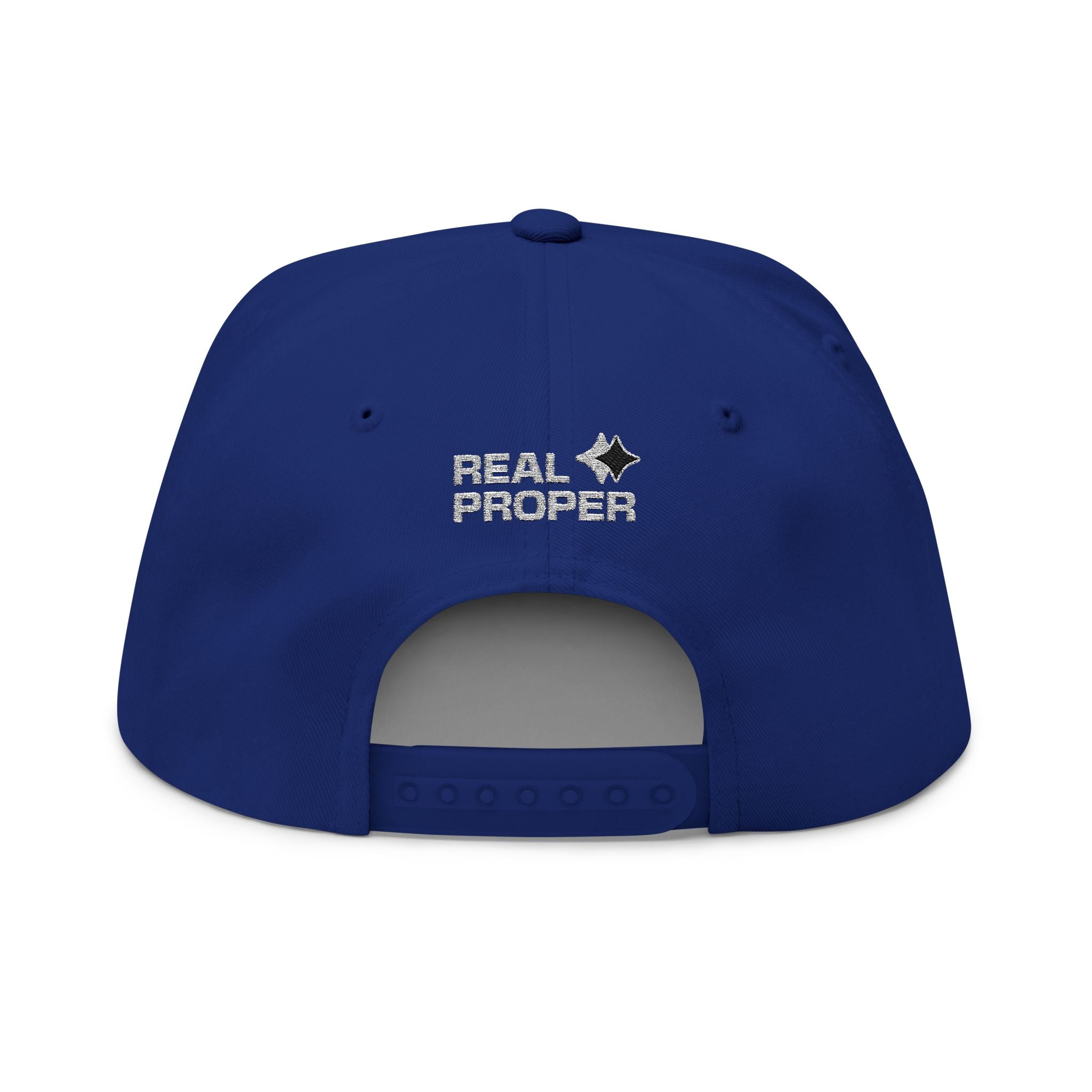 Real Proper Embroidered Flat Bill Cap – White Snapback Hat