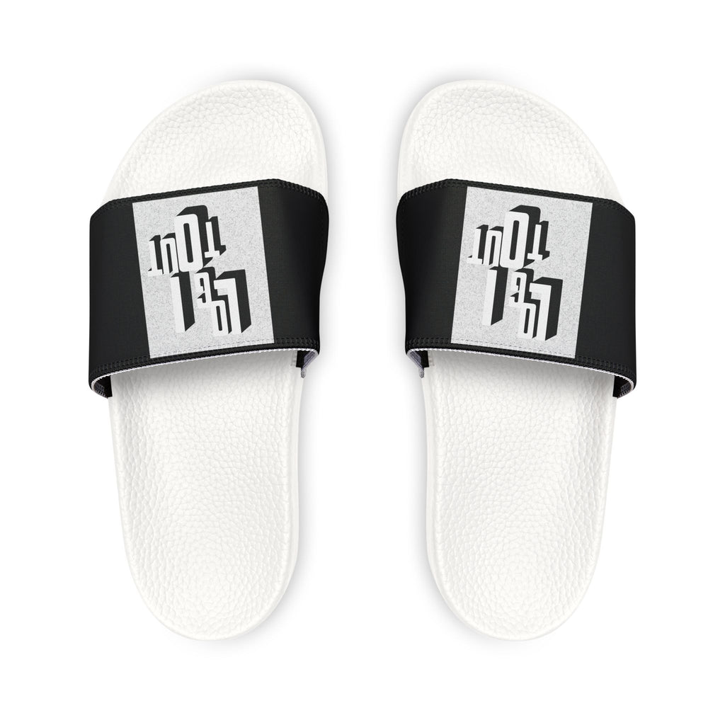 Men's Removable-Strap Slides — Black Graphic Log it out Sandals