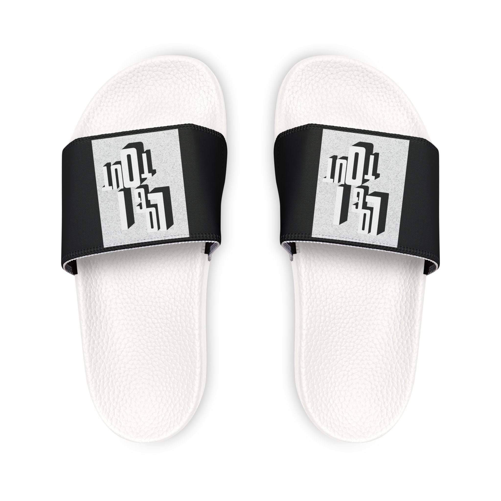 Men's Removable-Strap Slides — Black Graphic Log it out Sandals